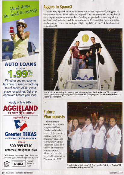 26 SpaceX in Texas Aggie Monthly 140820